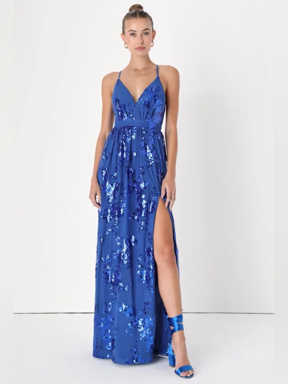 Lulus Captivating Essence Blue Sequin Backless Maxi Dress - Size M - NWT - Picture 2 of 11